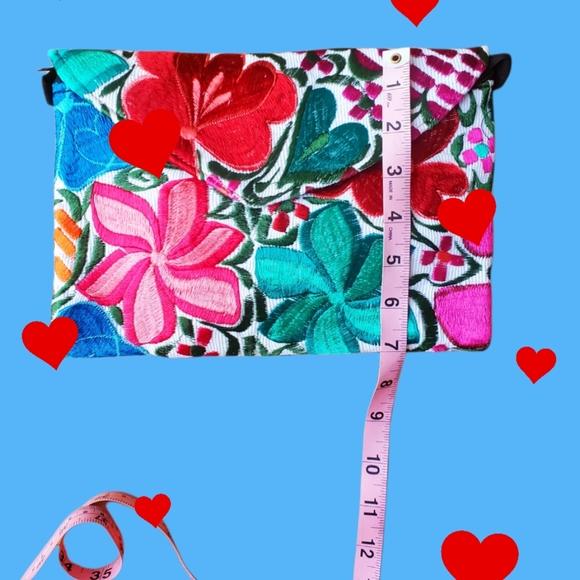 Envelope Clutch Purse, Vibrant Embroidered Colors, Zip Closure, Crossbody Strap - Picture 3 of 9